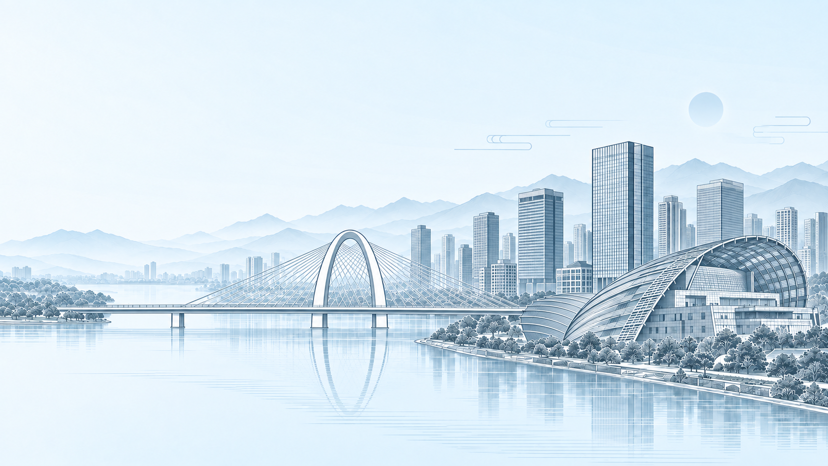 Jinhua skyline, river and bridge